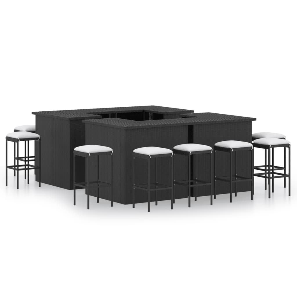 NNEVL 16 Piece Garden Bar Set with Cushions Poly Rattan Black