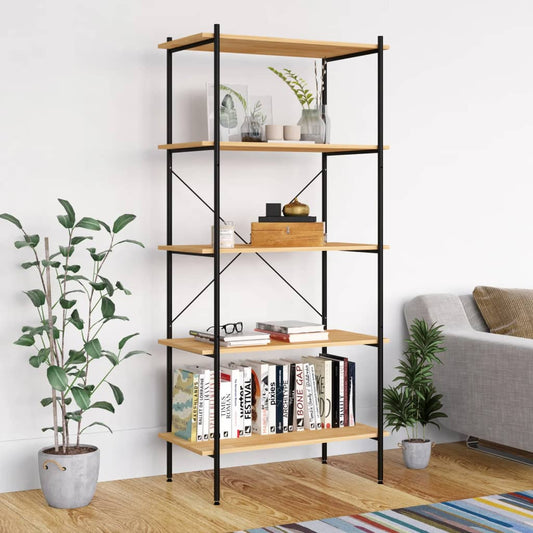 NNEVL 5-Tier Shelving Unit Black and Oak 80x40x163 cm