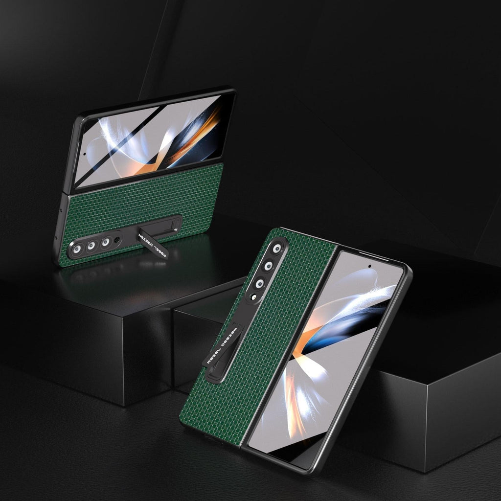 NNEDSZ Premium Leather Phone Case With Holder For Samsung Galaxy Z Fold 4 / 5G - Luxury Design - Night Green