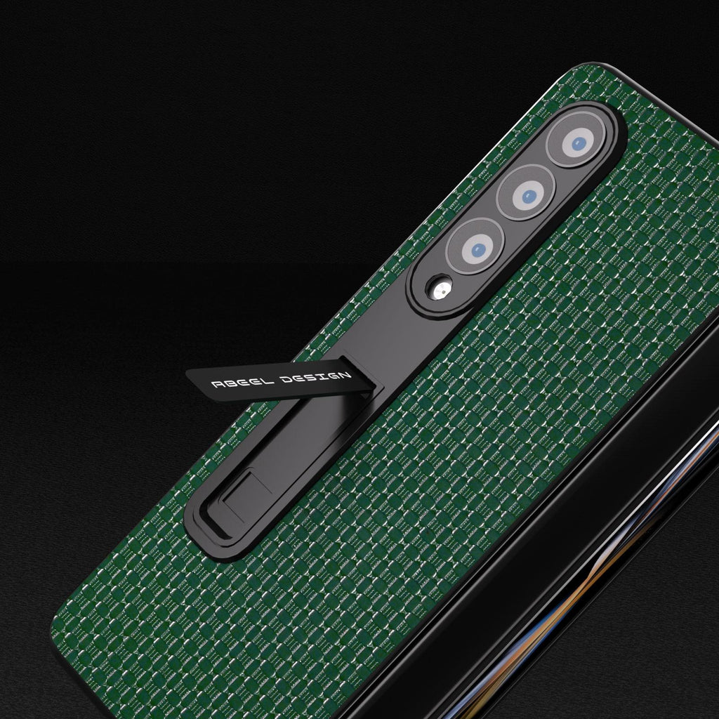 NNEDSZ Premium Leather Phone Case With Holder For Samsung Galaxy Z Fold 4 / 5G - Luxury Design - Night Green