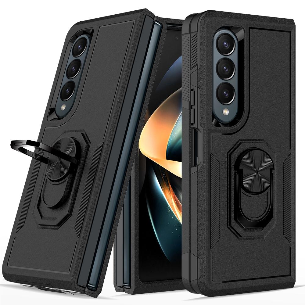 NNEDSZ Galaxy Z Fold 4 Tpu Shockproof Case With Ring - 2 In 1 Design - Black