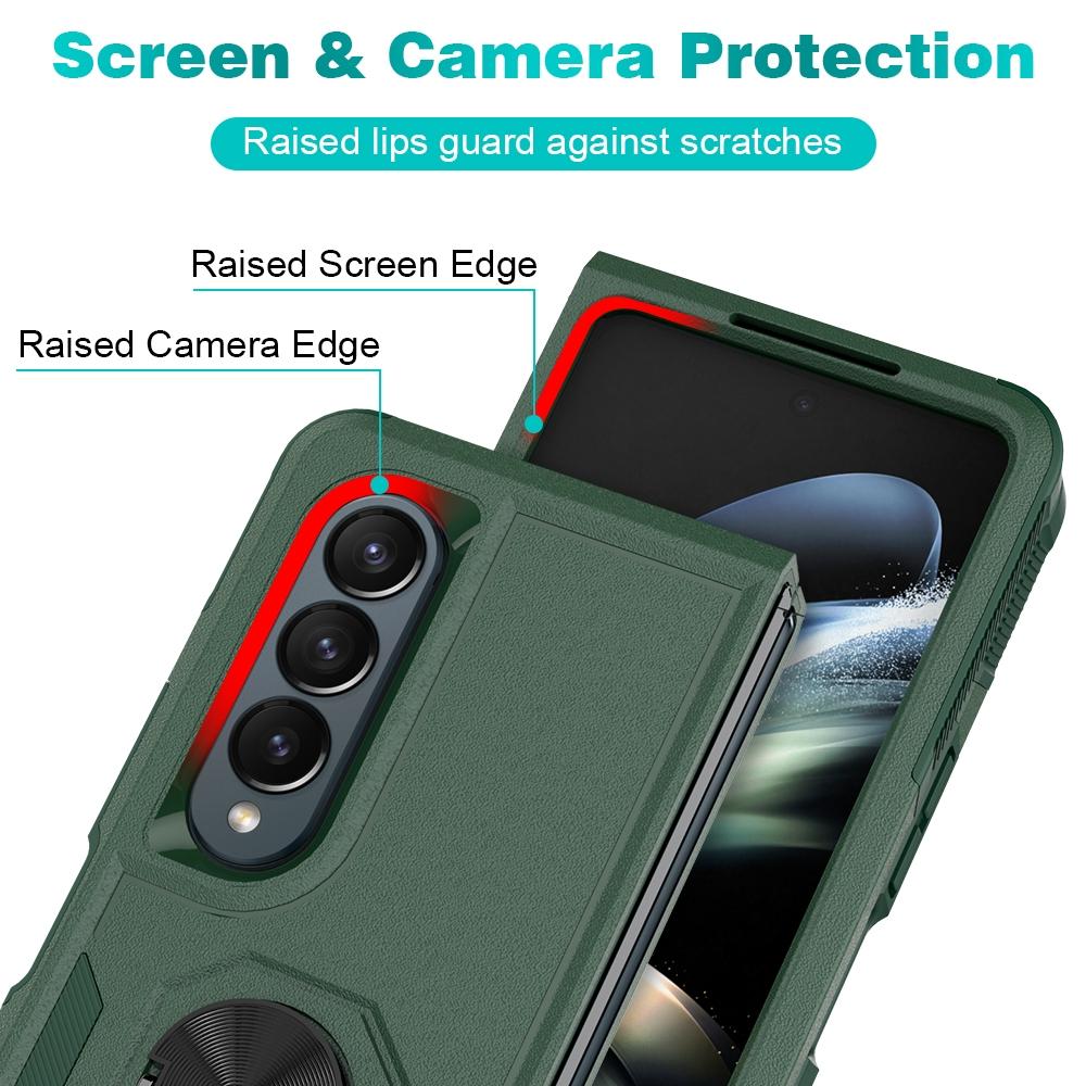 NNEDSZ Galaxy Z Fold 4 Tpu Shockproof Case With Ring - 2 In 1 Design - Black